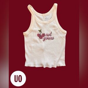Urban Outfitters Cream Ribbed Tank with Cherry Graphic and 'Not Yours' Script